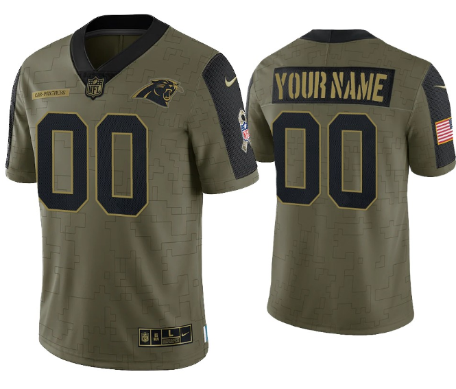 Men's Carolina Panthers Customized 2021 Olive Salute To Service Limited Stitched Jersey